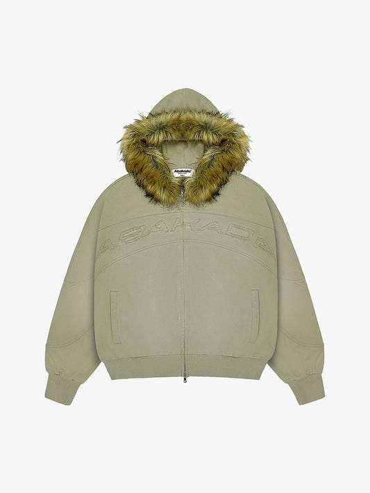 RHINESTONE FUR ZIP-UP (TAN)