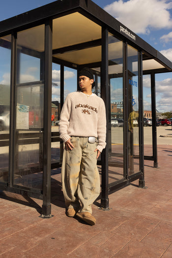 3 STAR FADED KNITTED SWEATER (WASHED TAN)