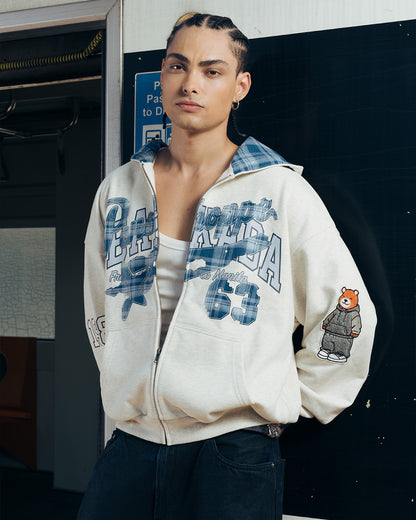 PLAID PATCH ZIP-UP (GREY)
