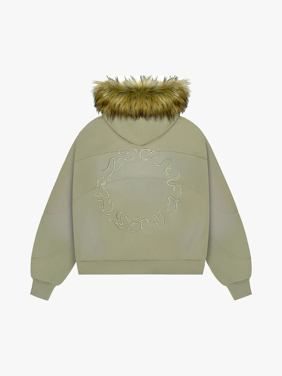 RHINESTONE FUR ZIP-UP (TAN)