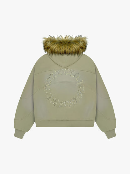 RHINESTONE FUR ZIP-UP (TAN)