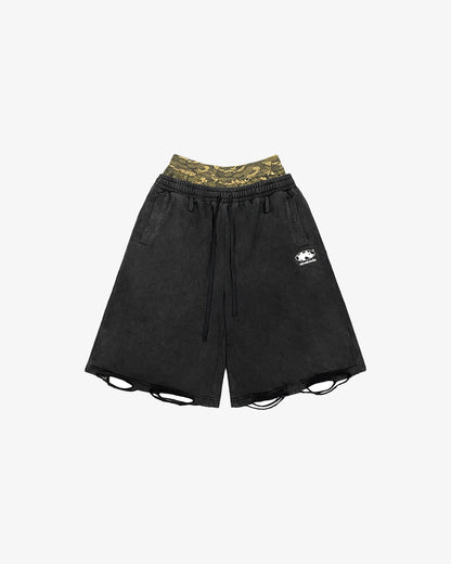 CAMO DOUBLEWAIST TRIM SHORTS (BLACK)