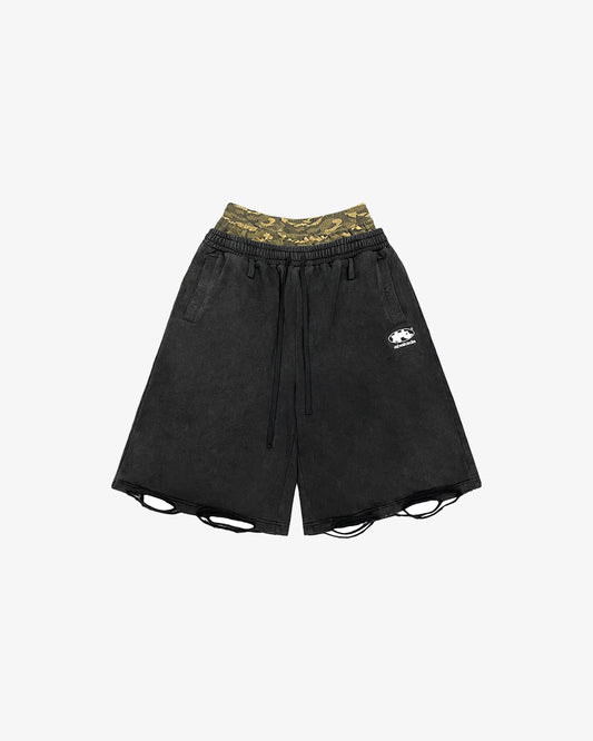 CAMO DOUBLEWAIST TRIM SHORTS (BLACK)