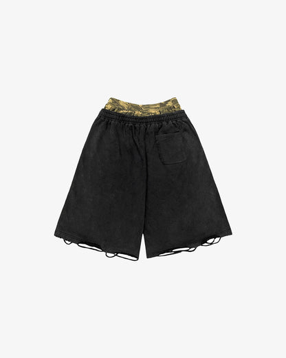 CAMO DOUBLEWAIST TRIM SHORTS (BLACK)