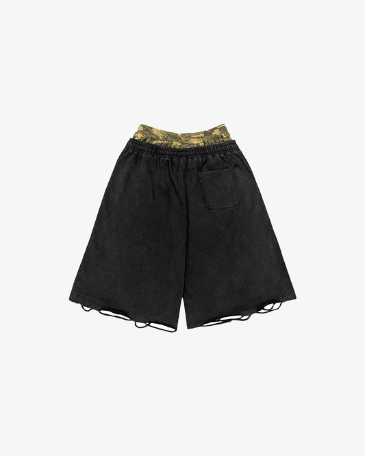 CAMO DOUBLEWAIST TRIM SHORTS (BLACK)