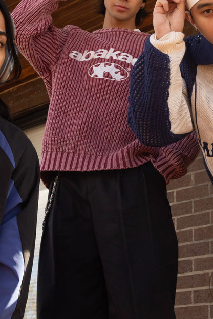 3 STAR FADED KNITTED SWEATER (WASHED RED)