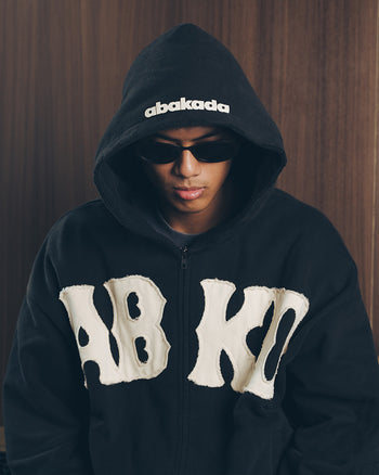 DISTRESSED PATCH WASHED ZIP-UP (BLACK)