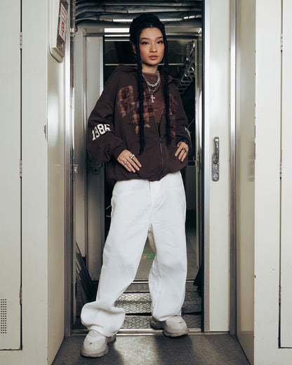 PLAID PATCH ZIP-UP (BROWN)