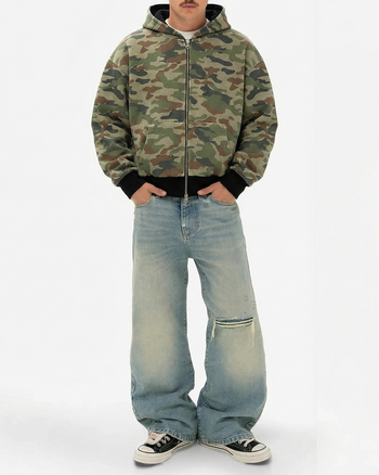 REVERSIBLE GRAFFITI CAMO ZIP-UP HOODIE (WASHED BLACK)