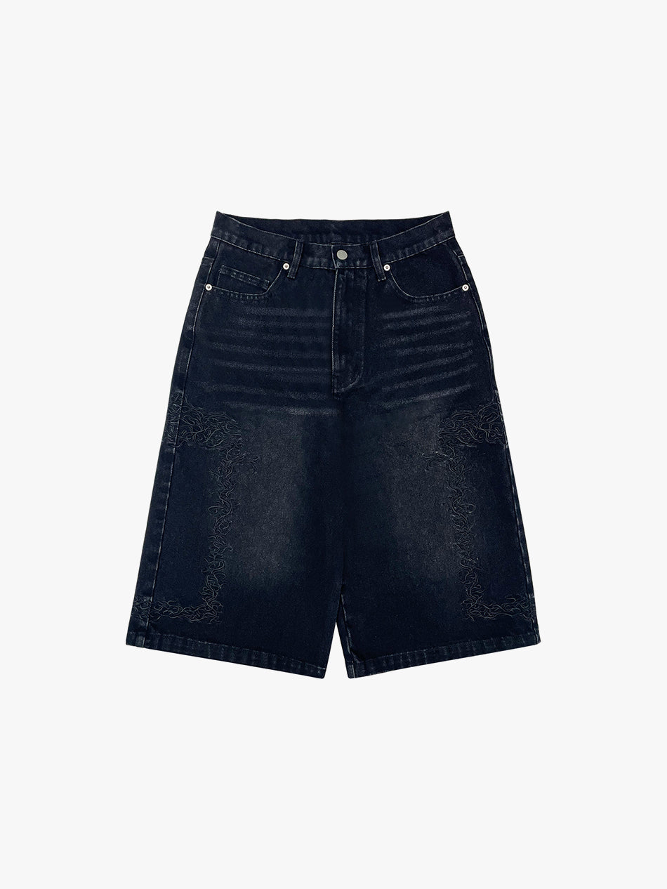 BAGGY DENIM JORTS (BLACK)