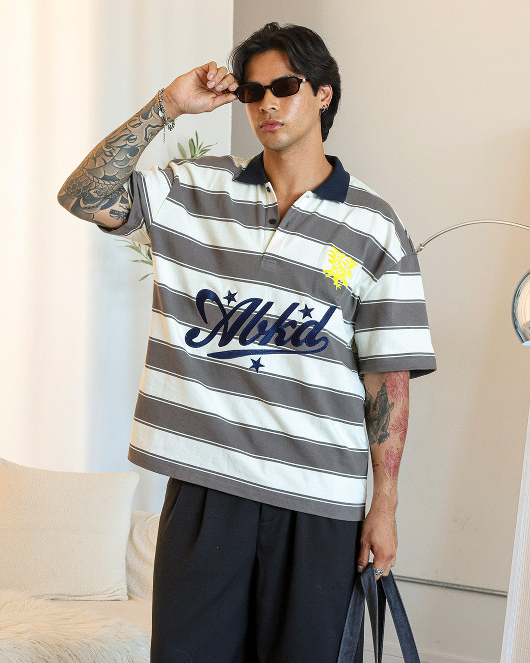 AGILA STRIPED RUGBY POLO (GREY/WHITE)