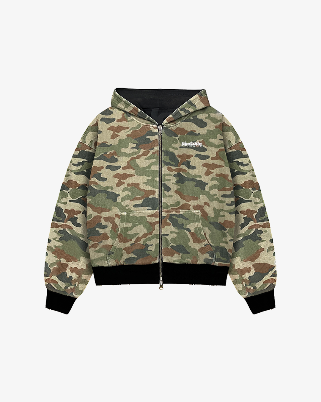 REVERSIBLE GRAFFITI CAMO ZIP-UP HOODIE (WASHED BLACK)