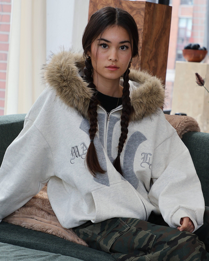 MANILA FLEECE FUR ZIP-UP (GREY)