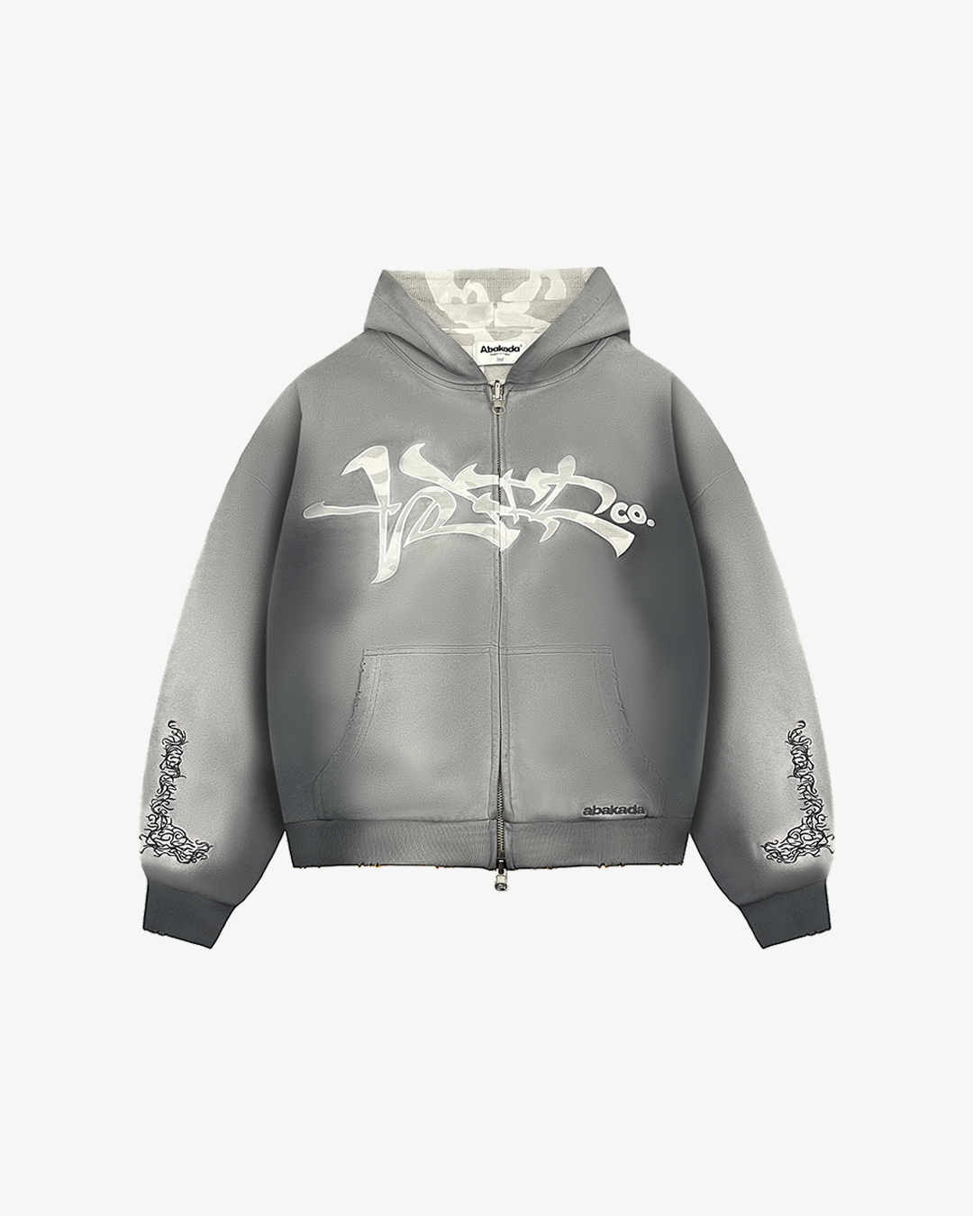 REVERSIBLE GRAFFITI CAMO ZIP-UP HOODIE (WASHED GREY)