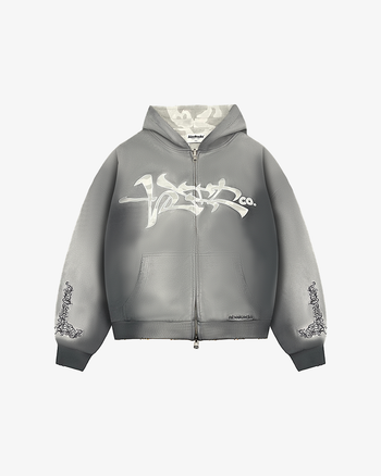 REVERSIBLE GRAFFITI CAMO ZIP-UP HOODIE (WASHED GREY)