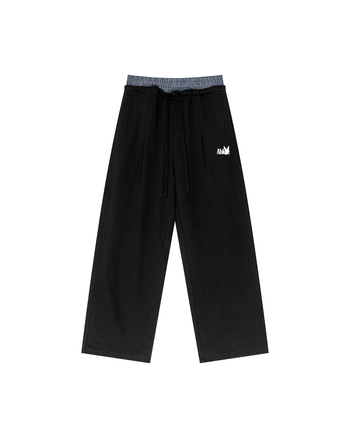 DOUBLE WAISTBAND LOOSE PANTS (BLACK)