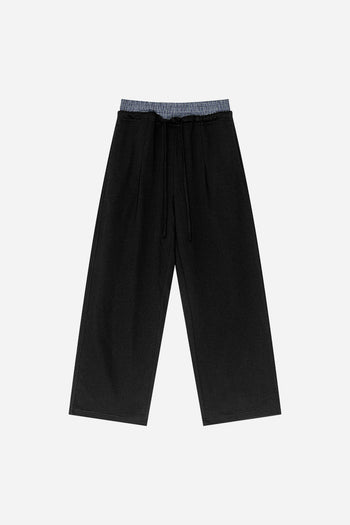 DOUBLE WAISTBAND LOOSE PANTS (BLACK)