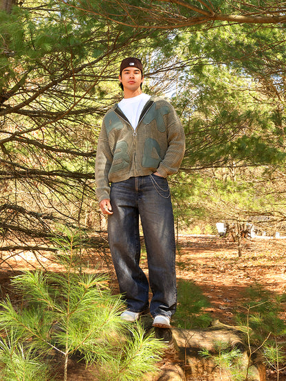 LETTER PATCH KNITTED HOODIE (WASHED GREEN)