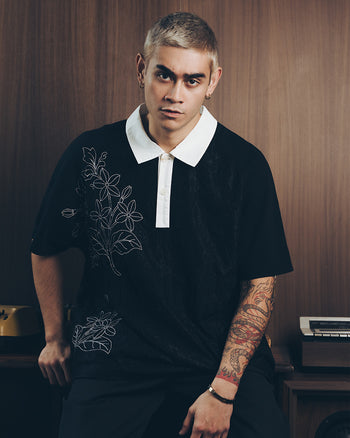 SAMPAGUITA LACED POLO (BLACK)