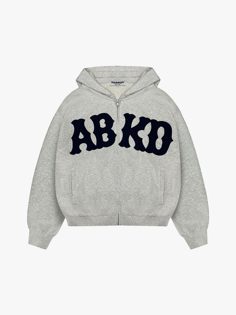 DISTRESSED PATCH ZIP-UP (GREY)