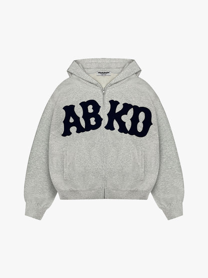 DISTRESSED PATCH ZIP-UP (GREY)