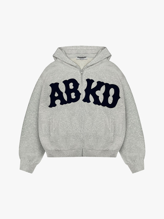 DISTRESSED PATCH ZIP-UP (GREY)