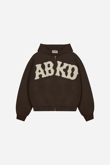 DISTRESSED PATCH ZIP-UP (BROWN)