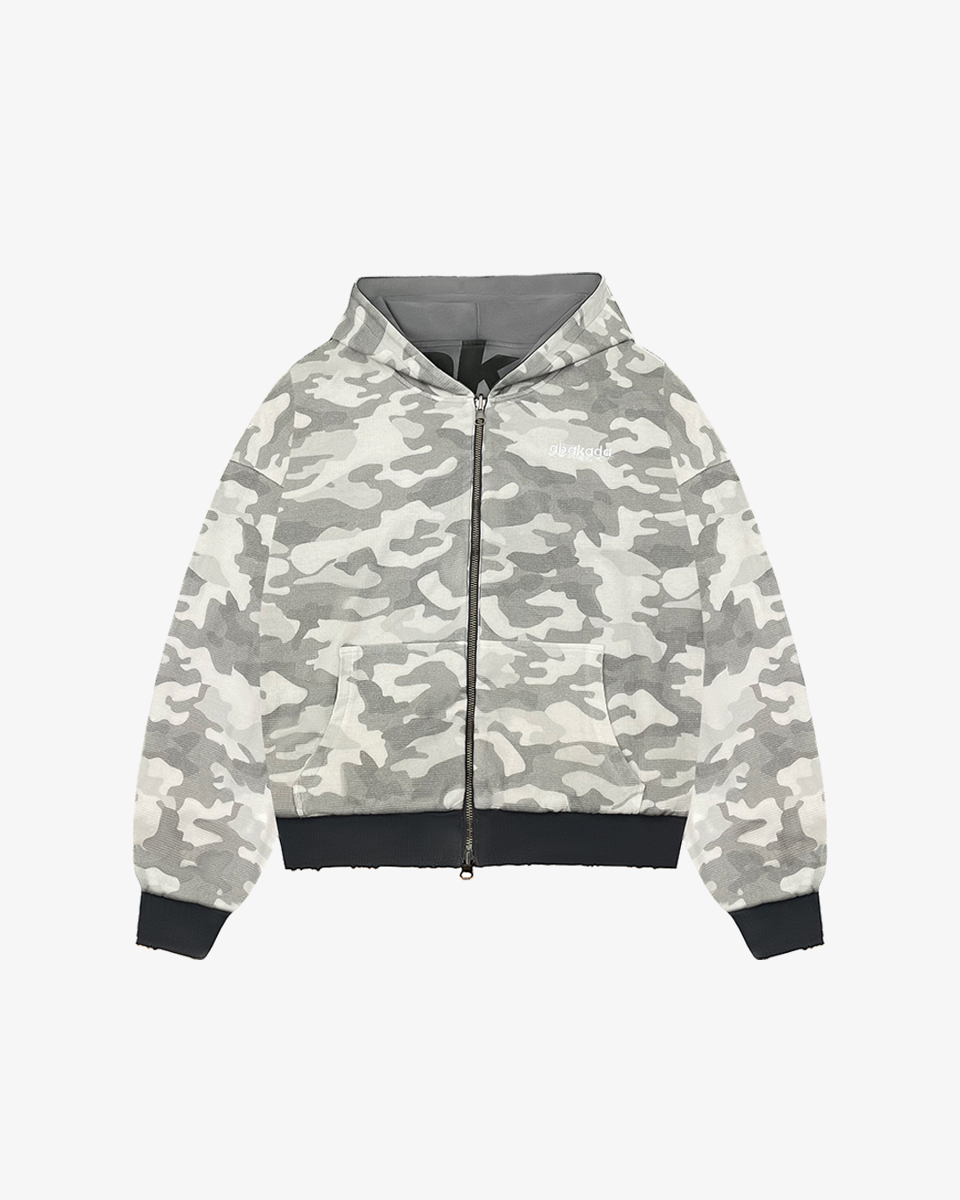 REVERSIBLE GRAFFITI CAMO ZIP-UP HOODIE (WASHED GREY)