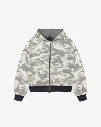 REVERSIBLE GRAFFITI CAMO ZIP-UP HOODIE (WASHED GREY)