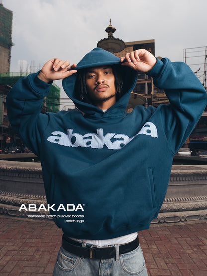 DISTRESSED PATCH PULLOVER (BLUE)