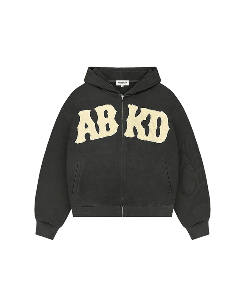 DISTRESSED PATCH WASHED ZIP-UP (BLACK)