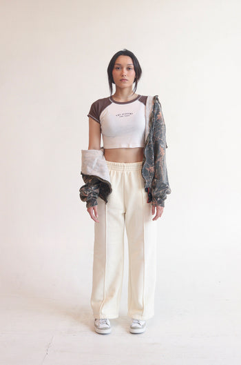 UNIFORM SEAMED WIDE LEG PANTS (CREAM)