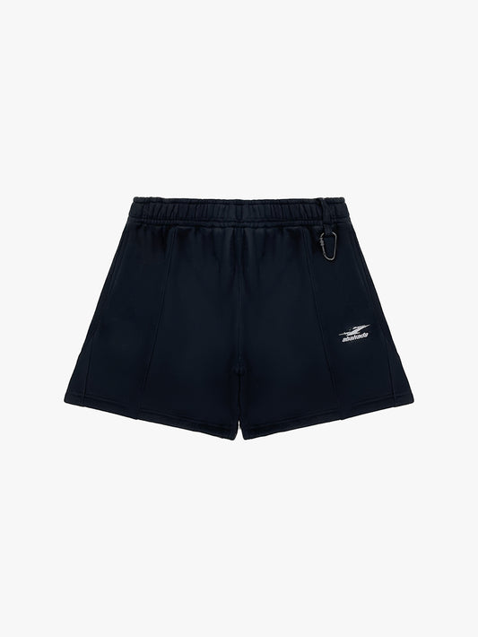 PLEATED COTTON FLEECE SHORTS (BLACK)