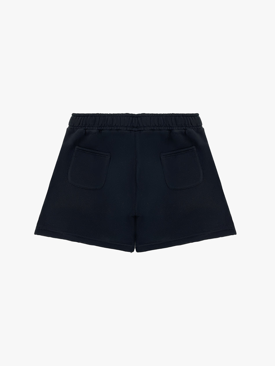 PLEATED COTTON FLEECE SHORTS (BLACK)