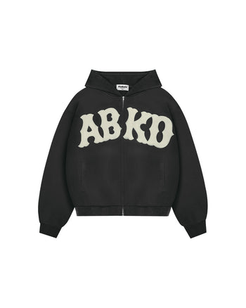 DISTRESSED PATCH ZIP-UP (DARK GREY)