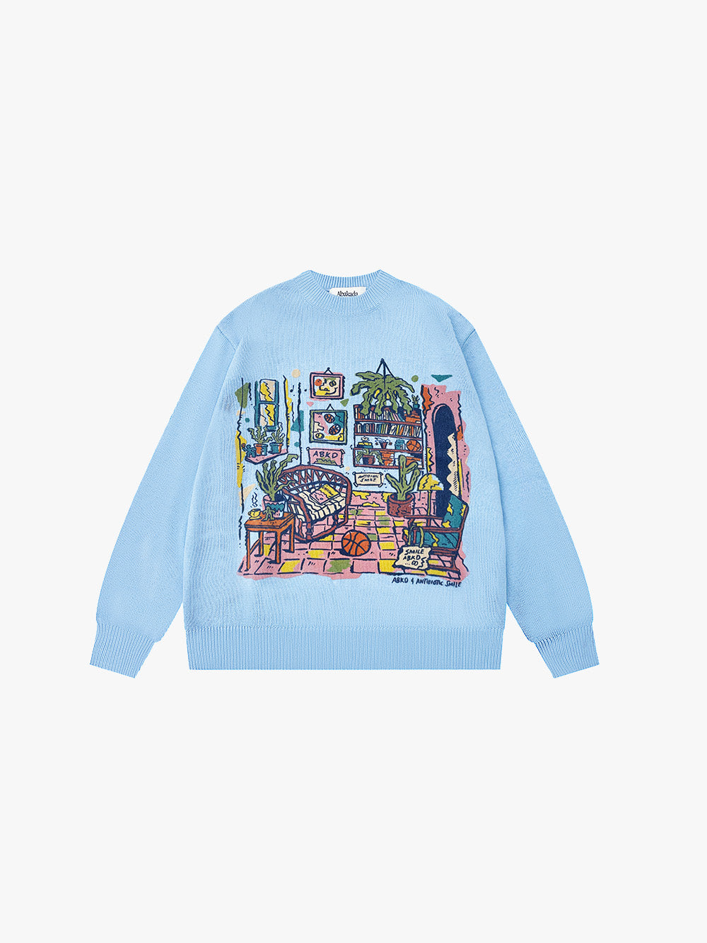 SMILE KNITTED SWEATSHIRT (LIGHT BLUE)