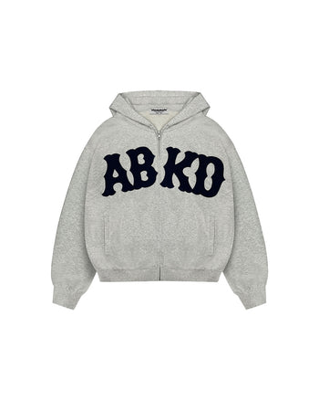 DISTRESSED PATCH ZIP-UP (LIGHT GREY)