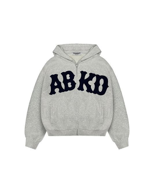 DISTRESSED PATCH ZIP-UP (LIGHT GREY)