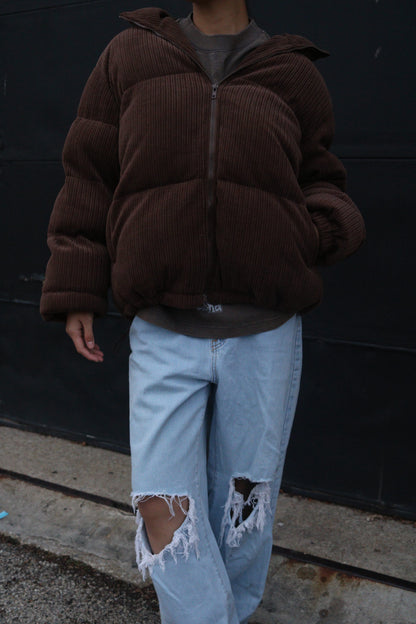 Corduroy Puffer Jacket (Brown)