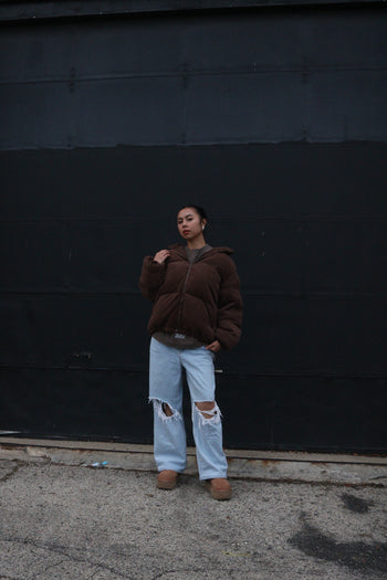 Corduroy Puffer Jacket (Brown)