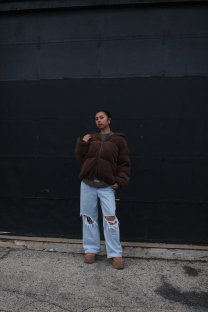 Corduroy Puffer Jacket (Brown)