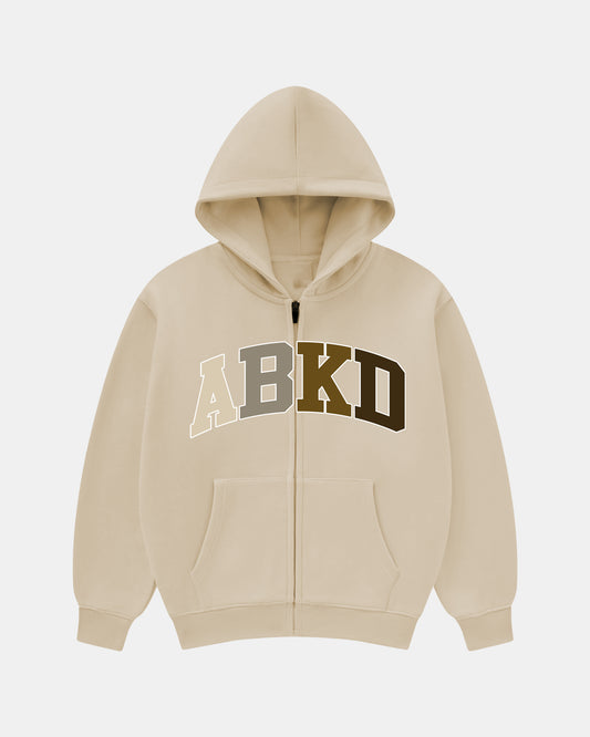 VARSITY ZIPPER HOODIE (TAN)