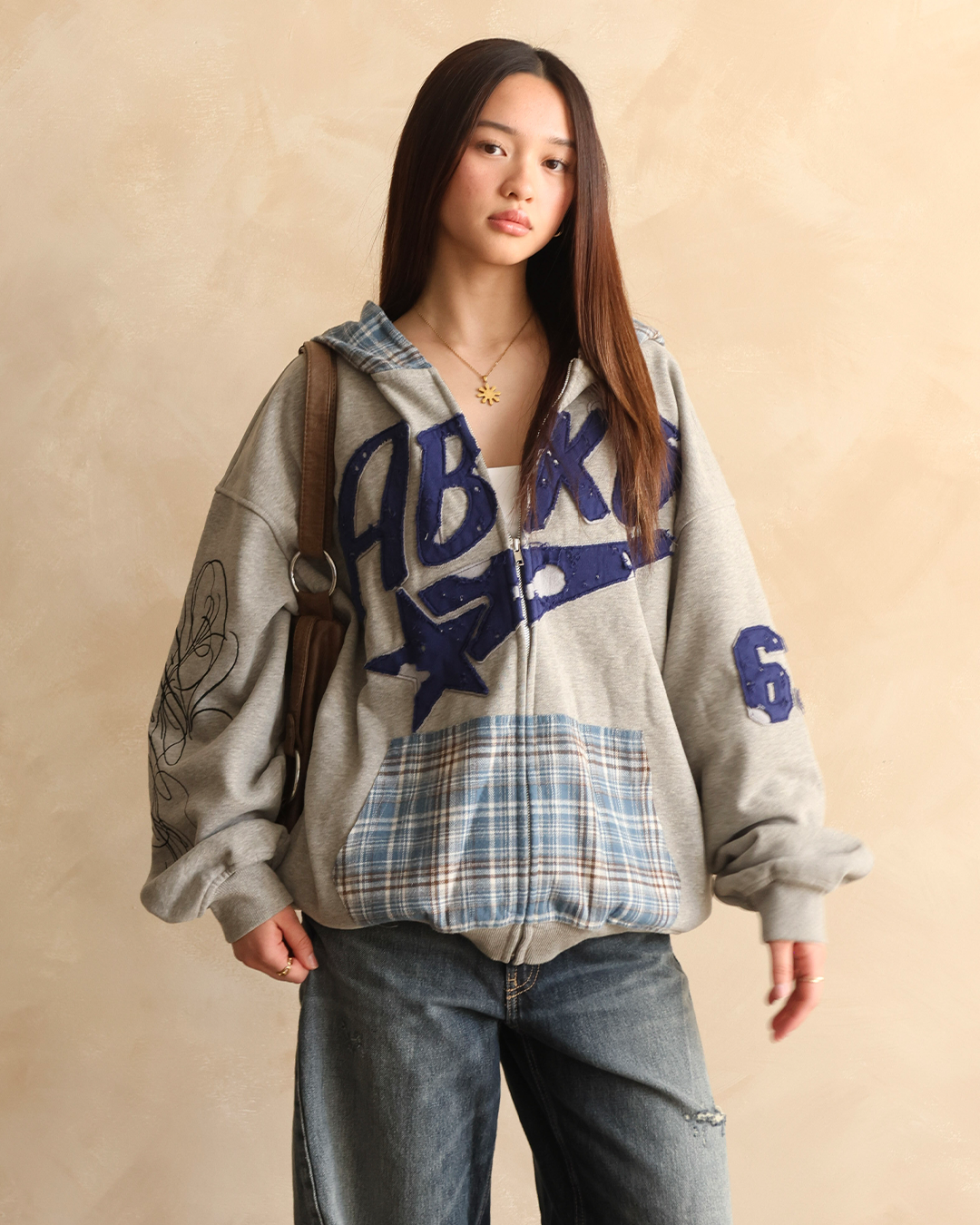 PLAID LOGO ZIP-UP (HEATHER GREY)