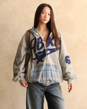 PLAID LOGO ZIP-UP (HEATHER GREY)