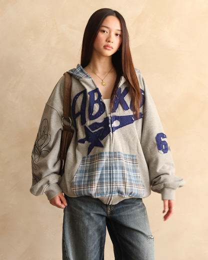 PLAID LOGO ZIP-UP (HEATHER GREY)