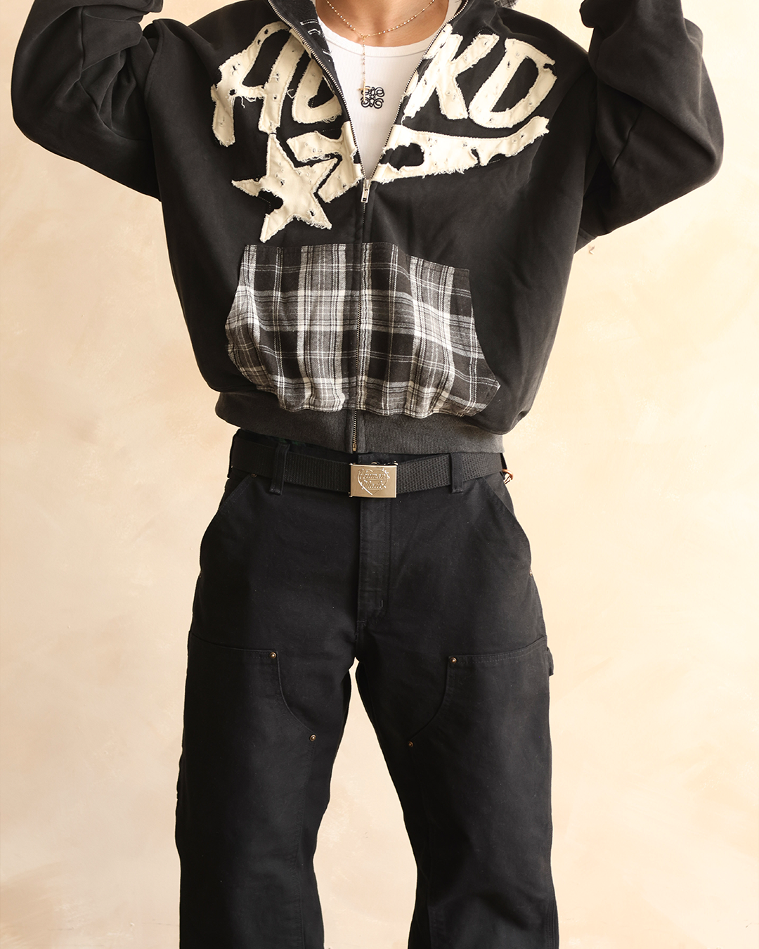 PLAID LOGO ZIP-UP (BLACK)