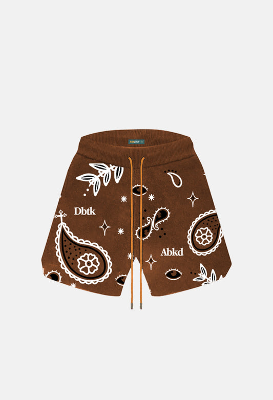 ABKDBTK® Knitted Paisley Shorts (Brown)